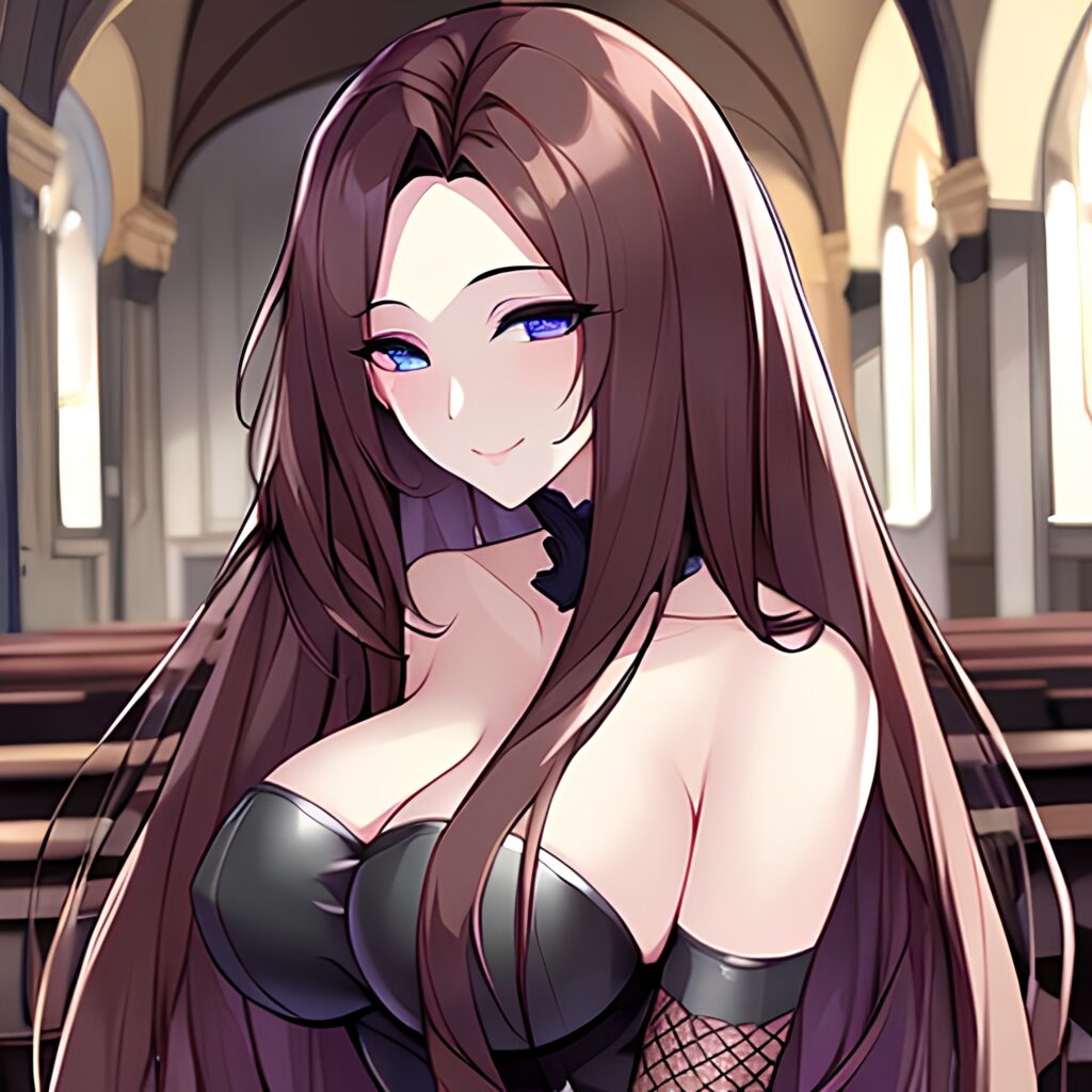 woman messy hair long hair brunette fishnet church 