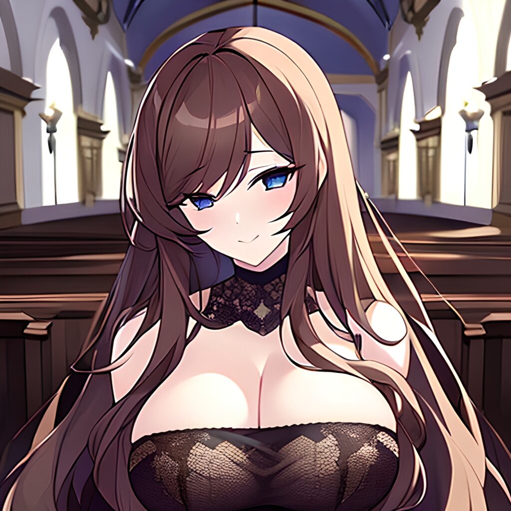 woman messy hair long hair church brunette fishnet