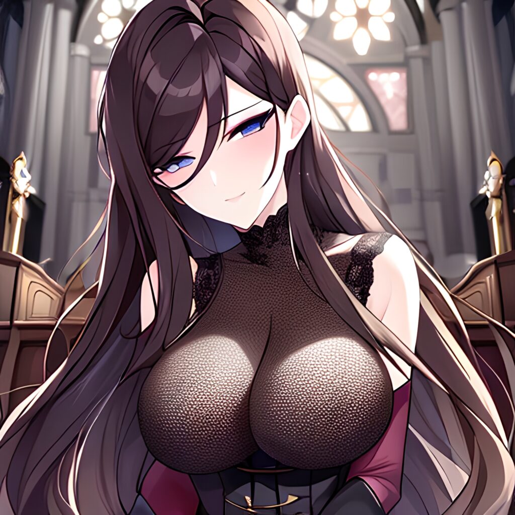 woman messy hair long hair church fishnet brunette