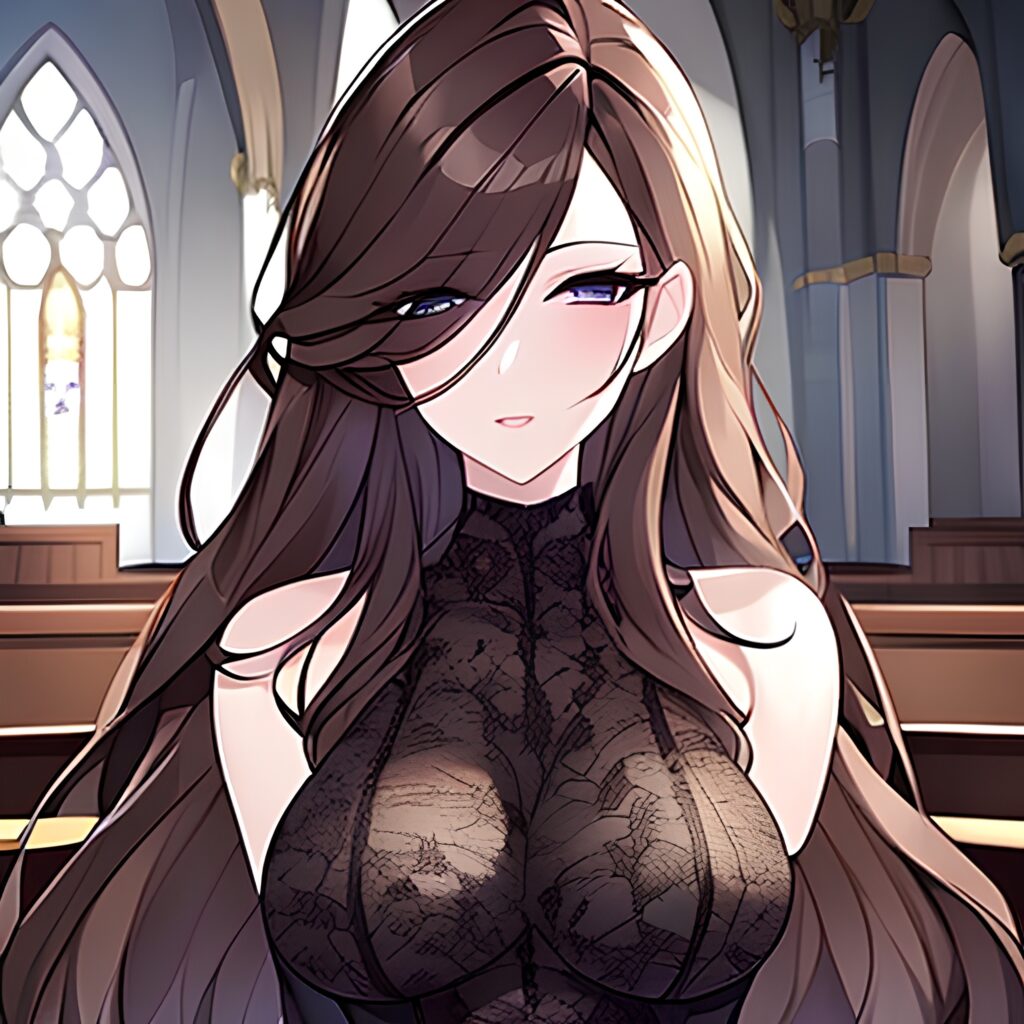 woman messy hair long hair church fishnet brunette 