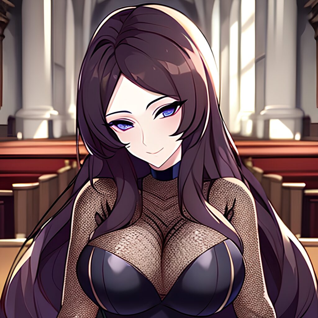 woman messy hair long hair fishnet brunette church 