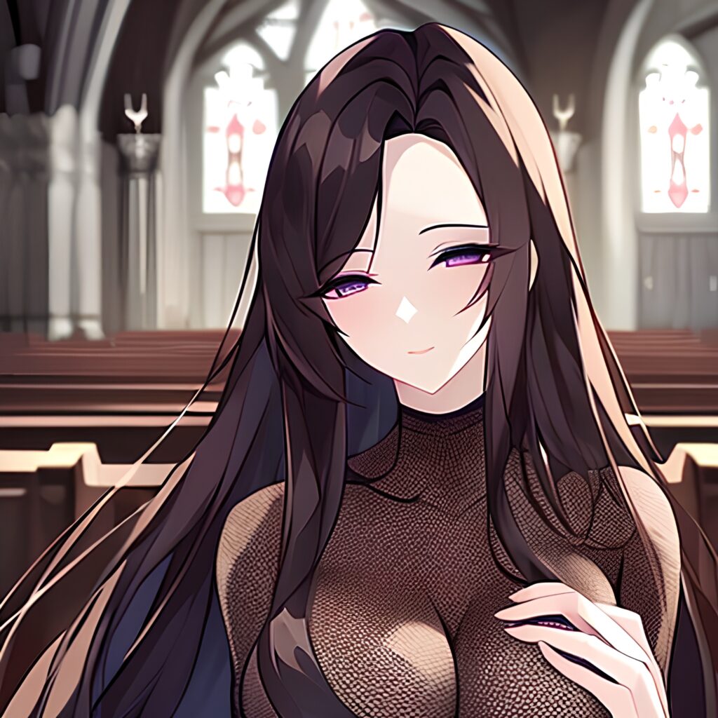 woman messy hair long hair fishnet brunette church