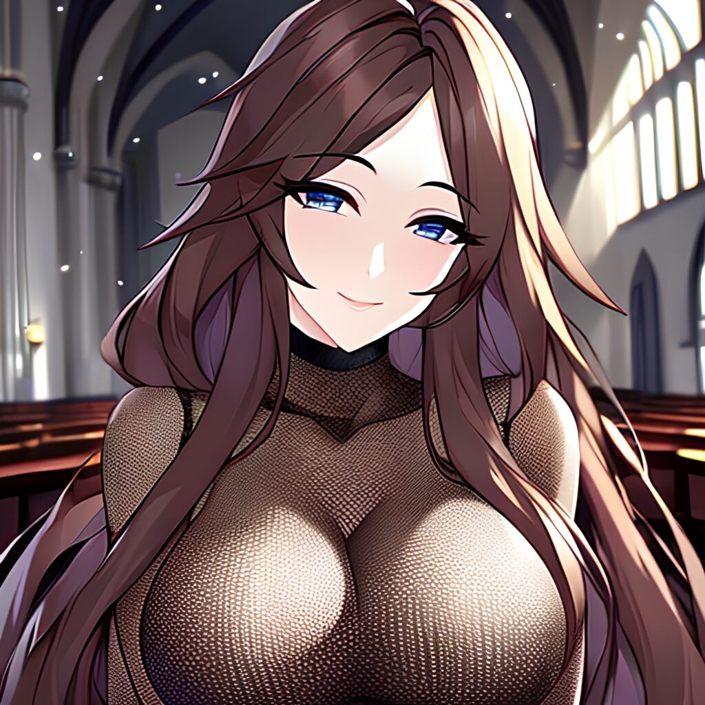woman messy hair long hair fishnet brunette church 