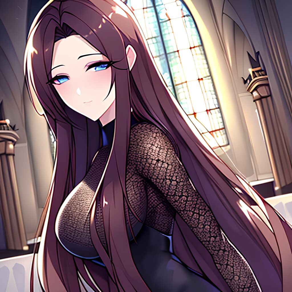 woman messy hair long hair fishnet brunette church