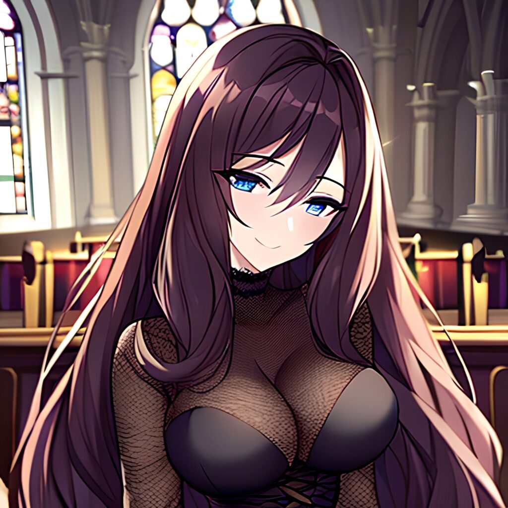 woman messy hair long hair fishnet brunette church